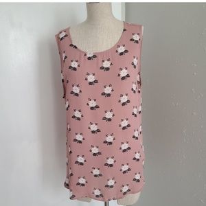 Loft Pink Sleeveless Floral Top XL